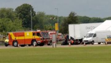 <b>FATALIDAD. </b>El camión contra el que impactó María en el accidente, nadie se explica qué hacía en ese lugar por donde podía pasar un monoplaza de Fórmula 1.