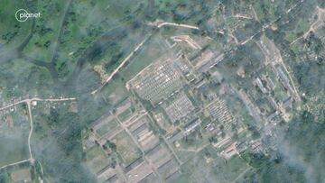 A satellite view of a military base in Tsel, Mogilev Region, Belarus July 17, 2023. Planet Labs PBC/Handout via REUTERS THIS IMAGE HAS BEEN SUPPLIED BY A THIRD PARTY. MANDATORY CREDIT. NO RESALES. NO ARCHIVES. DO NOT OBSCURE LOGO.
