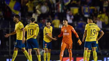 Alvao Fidalfo and Luis Malagon of America during the 5th round match between America and Puebla as part of the Liga BBVA MX, Torneo Apertura 2024 at Ciudad de Los Deportes Stadium on August 24, 2024 in Mexico City, Mexico.