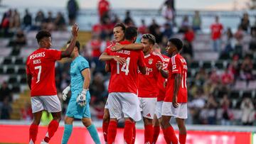 Los jugadores del SL Benfica, celebrando un gol ante el Farense en pretemporada.