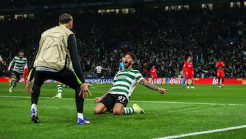 LISBON, PORTUGAL - JANUARY 20: Luis Suarez of Sporting CP celebrates scoring Sporting CP and his second goal during the UEFA Champions League 2025/26 League Phase MD7 match between Sporting Clube de Portugal and Paris Saint-Germain at Estadio Jose Alvalade on January 20, 2026 in Lisbon, Portugal. (Photo by Carlos Rodrigues/Getty Images)