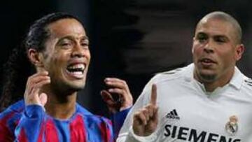 <b>RONALDINHO VS RONALDO.</b> Duelo de brasileños en el derbi del Camp Nou.