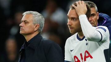 El jugador dan&eacute;s del Tottenham, Christian Eriksen, y su entrenador, Jos&eacute; Mourinho.