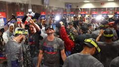 The Texas Rangers made history with their first-ever World Series title and the team celebrated with so much champagne that some players wore eye goggles.