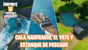 Fortnite Capítulo 2 - Temporada 2 | Desafío de Travesuras de Miaúsculos: visita Cala Naufragio, El Yate y Estanque de Pescaos