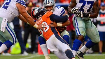 DENVER, CO - SEPTEMBER 17: Quarterback Dak Prescott #4 of the Dallas Cowboys is sacked by outside linebacker Von Miller #58 of the Denver Broncos in the fourth quarter of a game at Sports Authority Field at Mile High on September 17, 2017 in Denver, Colorado. Dustin Bradford/Getty Images/AFP
== FOR NEWSPAPERS, INTERNET, TELCOS & TELEVISION USE ONLY ==