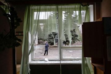 The inside of a damaged school in Holivka, in the separatist-held region of Donetsk.