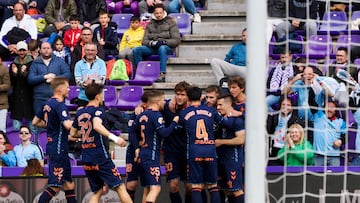 Los jugadores del Celta celebran el gol anotado por Marcos Alonso en Zorrilla.