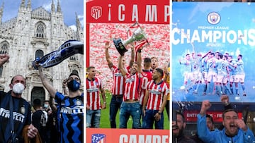 Inter de Mil&aacute;n, Atl&eacute;tico de Madrid y Manchester City, campeones de Liga la temporada 2020-2021.