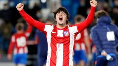 Javier Currás celebra el triunfo del Atlético ante el Real Madrid en la Youth League