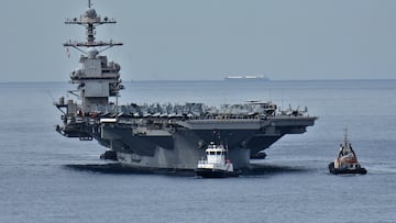 MARSEILLE, FRANCE - 2025/08/04: View of the aircraft carrier USS Gerald R. Ford arriving in Marseille. (Photo by Gerard Bottino/SOPA Images/LightRocket via Getty Images)