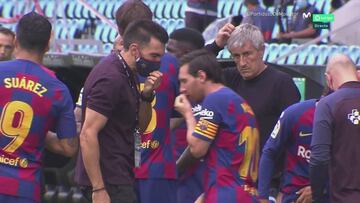 Tensión entre Messi y Eder Sarabia en una pausa en Vigo