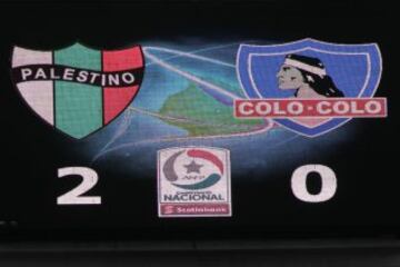 FÃºtbol, Palestino v Colo Colo.
Decimotercera fecha, Campeonato de Apertura 2015.
Marcador final Colo Colo vs Palestino por  primera divisiÃ³n en el estadio Nacional de Santiago, Chile.
21/11/2015