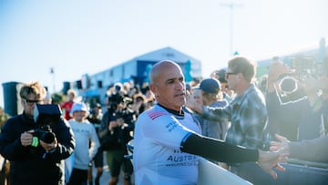 MARGARET RIVER, WESTERN AUSTRALIA, AUSTRALIA - APRIL 15: Eleven-time WSL Champion Kelly Slater of the United States prior to surfing in Heat 3 of the Opening Round at the Western Australia Margaret River Pro on April 15, 2024, at Margaret River, Western Australia, Australia. (Photo by Aaron Hughes/World Surf League)