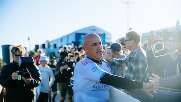 MARGARET RIVER, WESTERN AUSTRALIA, AUSTRALIA - APRIL 15: Eleven-time WSL Champion Kelly Slater of the United States prior to surfing in Heat 3 of the Opening Round at the Western Australia Margaret River Pro on April 15, 2024, at Margaret River, Western Australia, Australia. (Photo by Aaron Hughes/World Surf League)