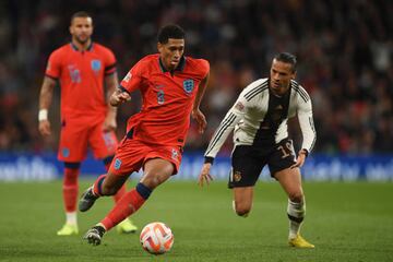 Jude Bellingham in action for England during the UEFA Nations League League A Group 3 match between England and Germany at Wembley Stadium on 26 September 2022.