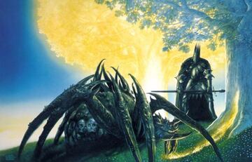 Melkor en su batalla contra Ungoliant, la Reina de las Arañas, siempre criatura clave del imaginario de Tolkien.
