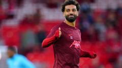 Liverpool's Mohamed Salah warms up on the pitch ahead of the Premier League match at Anfield, Liverpool. Picture date: Monday August 15, 2022. (Photo by Peter Byrne/PA Images via Getty Images)