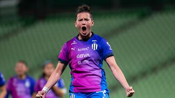 Merel Van Dongen celebrates her goal 0-1 of Monterrey during the 13th round match between Santos and Monterrey as part of the Torneo Clausura 2025, Liga MX Femenil at TSM Corona Stadium on March 18, 2025 in Torreon, Coahuila, Mexico.