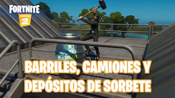 Fortnite Capítulo 2 - Temporada 1 | Desafío de Blandito vs. Viscoso: destruye barriles de sorbete camiones de sorbete o depositos de sorbete