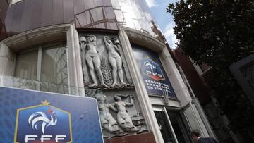 The entrance of the French Football Federation (FFF) headquarters in Paris where French authorities have searched in connection with Switzerland&#039;s criminal investigation targeting former FIFA president Sepp Blatter.