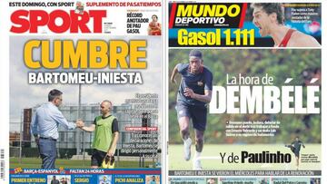 Portadas de los diarios Sport y Mundo Deportivo del d&iacute;a 8 de septiembre de 2017.