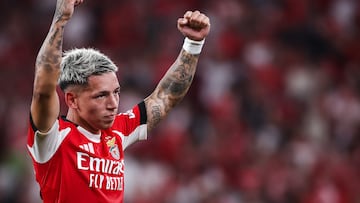 Lisbon (Portugal), 23/08/2025.- Benfica player Gianluca Prestianni celebrates after scoring a goal against Tondela during the Portuguese First League soccer match held at Luz stadium in Lisbon, Portugal, 23 August 2025. (Lisboa) EFE/EPA/RODRIGO ANTUNES