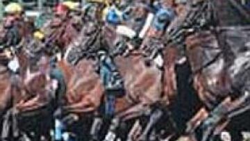 <b>A GALOPAR. </b>Magliaro, en primer plano, al salir en la 3ª carrera.