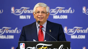 MIAMI, FL - JUNE 09: NBA Commissioner David Stern addresses the media to announce that Chauncey Billups of the Los Angeles Clippers is the winner of the Twyman-Stokes Teammate of the Year Award in honor of Jack Twyman and Maurice Stokes before Game Two of