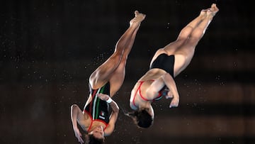 Paris 2024 Olympics - Diving - Women's Synchronised 10m Platform Final - Aquatics Centre, Saint-Denis, France - July 31, 2024. Gabriela Agundez Garcia of Mexico and Alejandra Orozco Loza of Mexico in action. REUTERS/Leah Millis