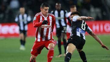 James Rodríguez durante un partido con Olympiacos en la Superliga de Grecia.