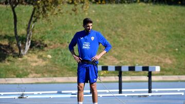 Edgar, en un entrenamiento del Almería.