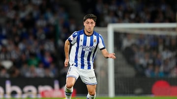 Jon Gorrotxategi, jugador de la Real Sociedad, en un partido de la actual temporada.