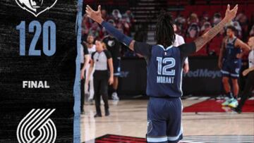 Ja Morant celebra una canasta durante el partido de la NBA que ha enfrentado a Memphis Grizzlies y Portland Trail Blazers.