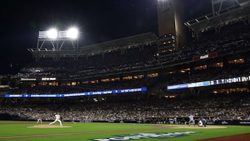 SAN DIEGO, CALIFORNIA - OCTOBER 15: Joe Musgrove #44 of the San Diego Padres pitches to Mookie Betts #50 of the Los Angeles Dodgers during the third inning in game four of the National League Division Series at PETCO Park on October 15, 2022 in San Diego, California. Ronald Martinez/Getty Images/AFP