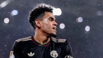 COLOGNE, GERMANY - OCTOBER 29: Luis Diaz of Bayern Munchen looks on during the DFB Cup match between 1. FC Koln and FC Bayern Munchen at RheinEnergieStadion on October 29, 2025 in Cologne, Germany. (Photo by Rene Nijhuis/MB Media/Getty Images)