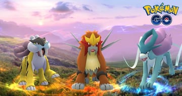 De izquierda a derecha: Raikou, Entei y Suicune, los perros legendarios de Johto.