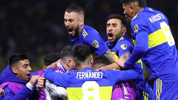 AME2523. BUENOS AIRES (ARGENTINA), 26/05/2022.- Alan Varela de Boca celebra su gol ante el Cali hoy, en un partido de la Copa Libertadores entre Boca Juniors y Deportivo Cali, en el estadio La Bombonera en Buenos Aires (Argentina). EFE/Juan I. Roncoroni