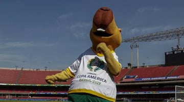 Zizito, the official mascot of the Copa America 2019 poses during a Media Briefing CONMEBOL Copa America Brazil 2019 at Morumbi Stadium on June 12, 2019 in Sao Paulo, Brazil.