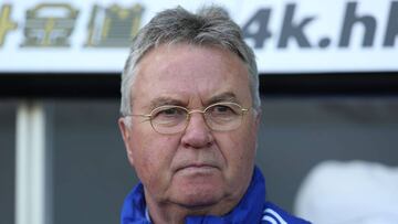 (FILES) This file picture taken on April 9, 2016 shows then Chelsea&#039;s Dutch interim manager Guus Hiddink watching his players warm up ahead of the English Premier League football match between Swansea City and Chelsea at The Liberty Stadium in Swanse