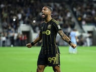 Denis Bouanga celebra un gol de LAFC en la MLS 2025. (Kiyoshi Mio/IMAGN IMAGES via Reuters Connect)