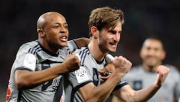 Baptiste Aloe celebra su gol, el segundo de Marsella.