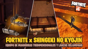 fortnite shingeki no kyojin attack on titan equipo maniobras tridimensionales lanzas relampago baules cuerpo de exploracion ubicaciones