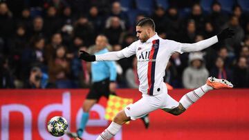 Paris Saint-Germain's Argentine forward Mauro Icardi shoot the ball during the UEFA Champions League Group A football match between Paris Saint-Germain (PSG) and Galatasaray at the Parc des Princes stadium in Paris on December 11, 2019. (Photo by FRA