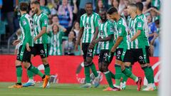 Los jugadores del Betis celebran un gol al Rayo.