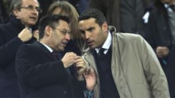 Josep María Bartomeu con el presidente el emiratí Khaldoon al-Mubarak.