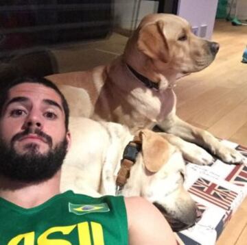 El futbolista del Real Madrid, Isco Alarcón, deseó buenas noches a su seguidores con esta fotografía de sus dos perros, uno de ellos llamado Messi.