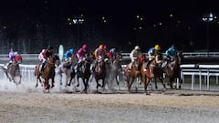 Jinetes en plena carrera en el Hip&oacute;dromo de La Zarzuela de Madrid.