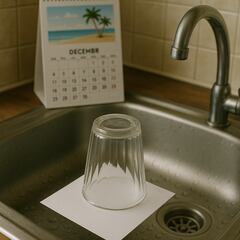 Why should you leave a glass and a sheet of paper in the kitchen sink when you go on vacation?