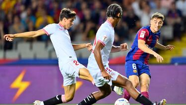 Gavi, en el partido entre el Barça y el Sevilla.